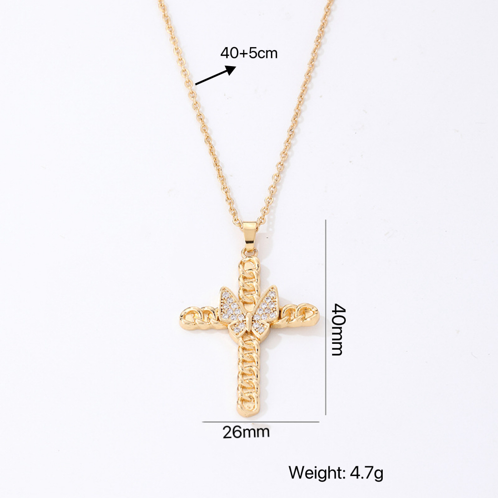 Wholesale Jewelry Casual Simple Style Butterfly Cross Stainless Steel Alloy Artificial Diamond Pendant Necklace display picture 2