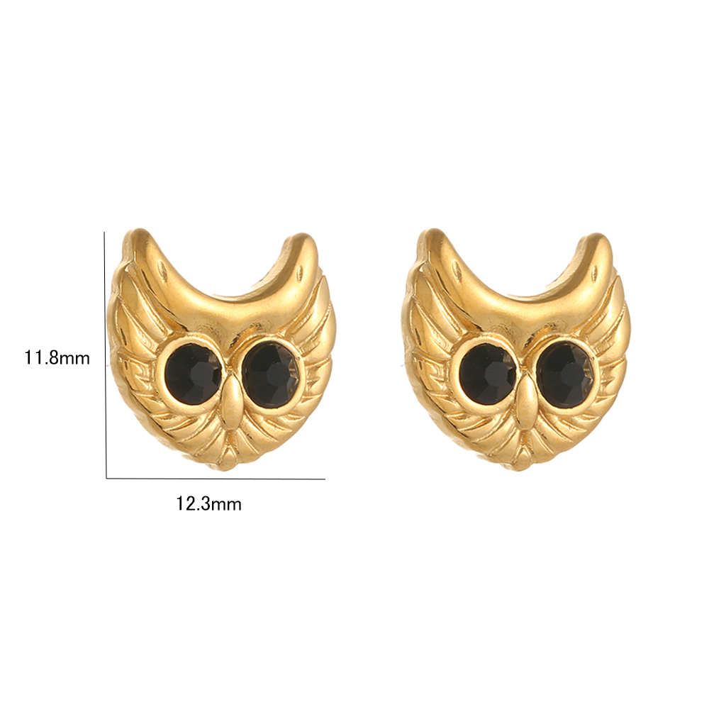 1 Pair IG Style Simple Style Heart Shape Owl Bow Knot Inlay Stainless Steel Rhinestones 18K Gold Plated Ear Studs display picture 1