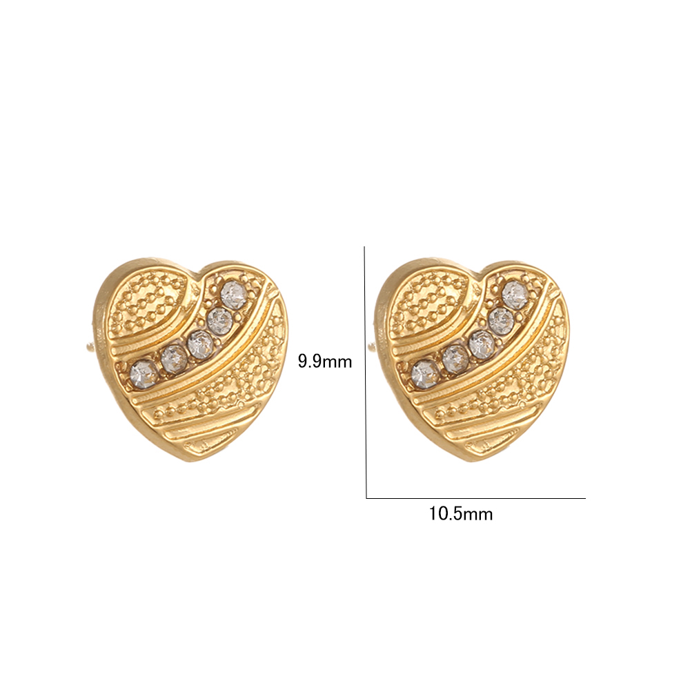 1 Pair IG Style Simple Style Heart Shape Owl Bow Knot Inlay Stainless Steel Rhinestones 18K Gold Plated Ear Studs display picture 12