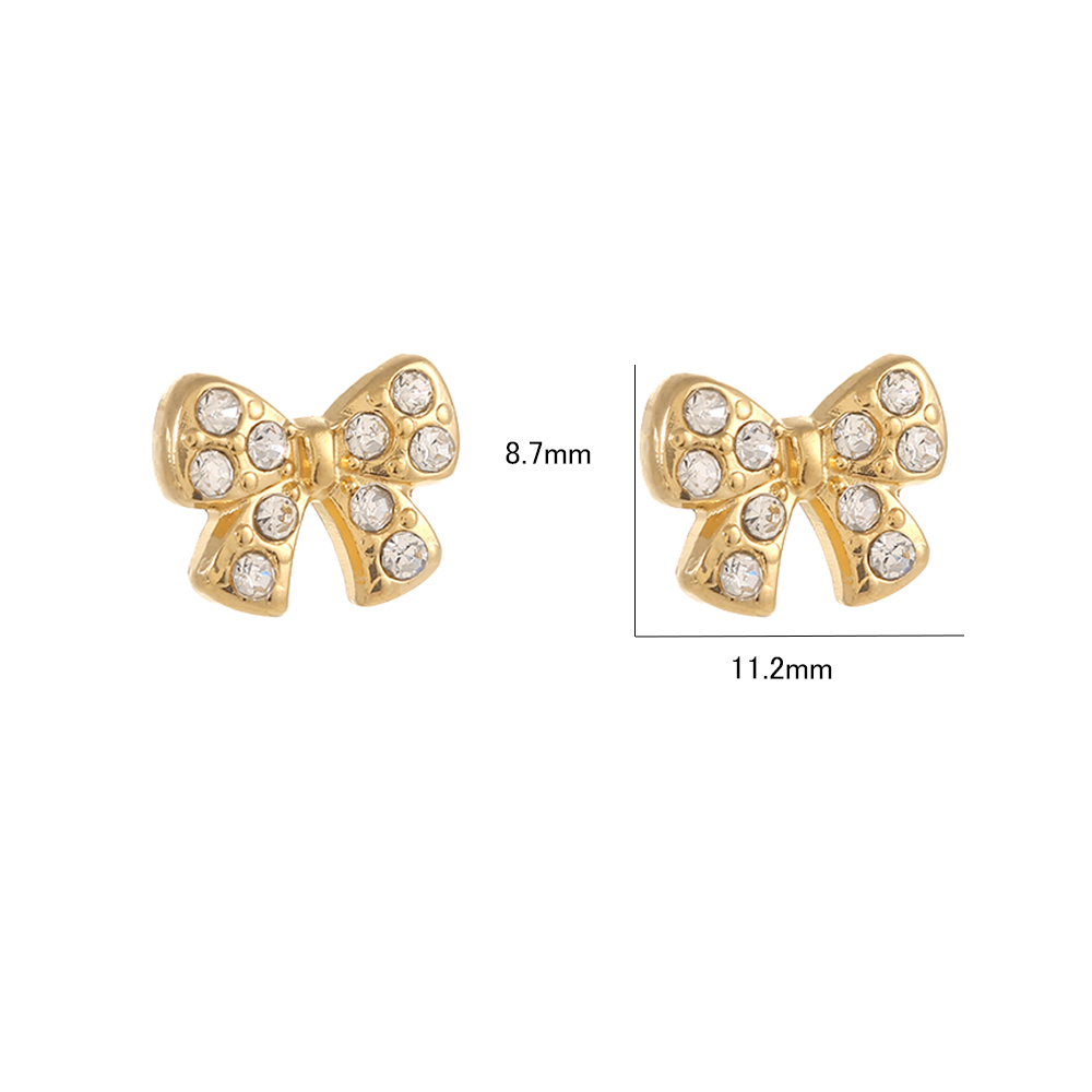 1 Pair IG Style Simple Style Heart Shape Owl Bow Knot Inlay Stainless Steel Rhinestones 18K Gold Plated Ear Studs display picture 6