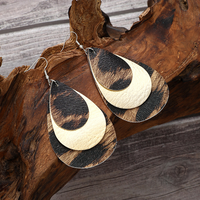 1 Pair Formal Simple Style Water Droplets Printing Pu Leather Drop Earrings display picture 2