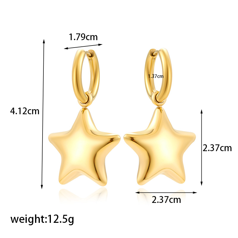 304 Stainless Steel 18K Gold Plated French Style Simple Style Star Earrings Necklace display picture 1