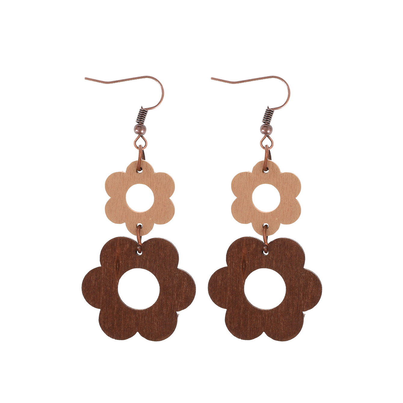 1 Pair Preppy Style Simple Style Sector Flower Patchwork Wood Iron Drop Earrings display picture 4