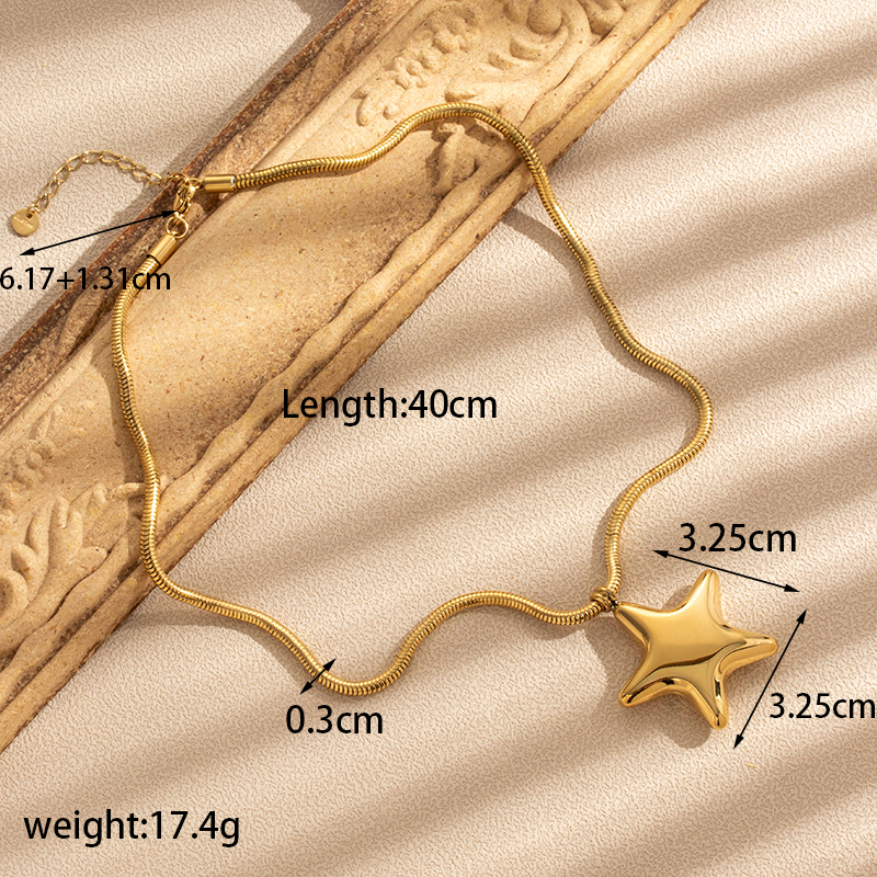 Acero Inoxidable 304 Chapados en oro de 18k Estilo Francés Estilo Simple Estrella Aretes Collar display picture 9