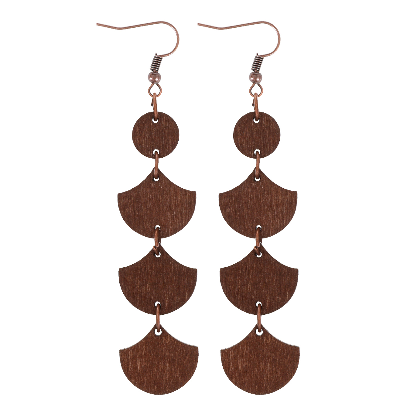 1 Pair Preppy Style Simple Style Sector Flower Patchwork Wood Iron Drop Earrings display picture 5