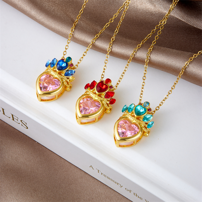 Wholesale Casual Lady Sweet Heart Shape Crown 304 Stainless Steel Copper Inlay Rhinestones Pendant Necklace display picture 3