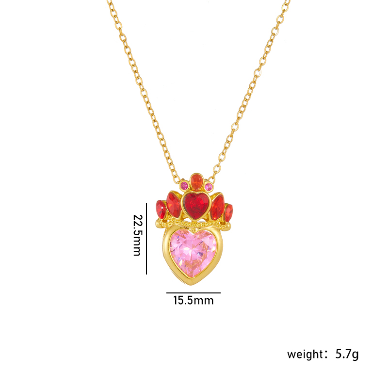 Wholesale Casual Lady Sweet Heart Shape Crown 304 Stainless Steel Copper Inlay Rhinestones Pendant Necklace display picture 12