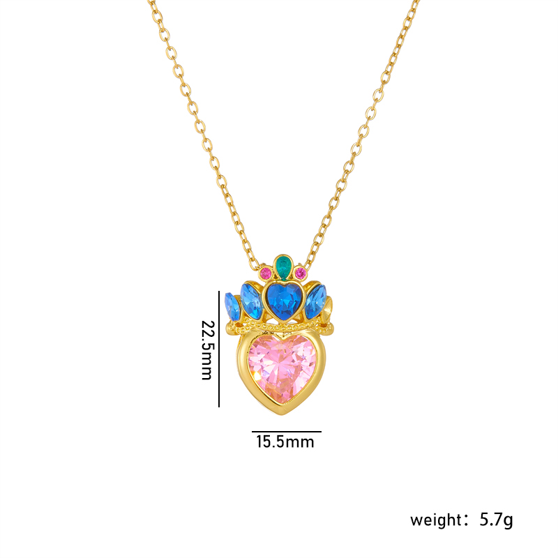 Wholesale Casual Lady Sweet Heart Shape Crown 304 Stainless Steel Copper Inlay Rhinestones Pendant Necklace display picture 11