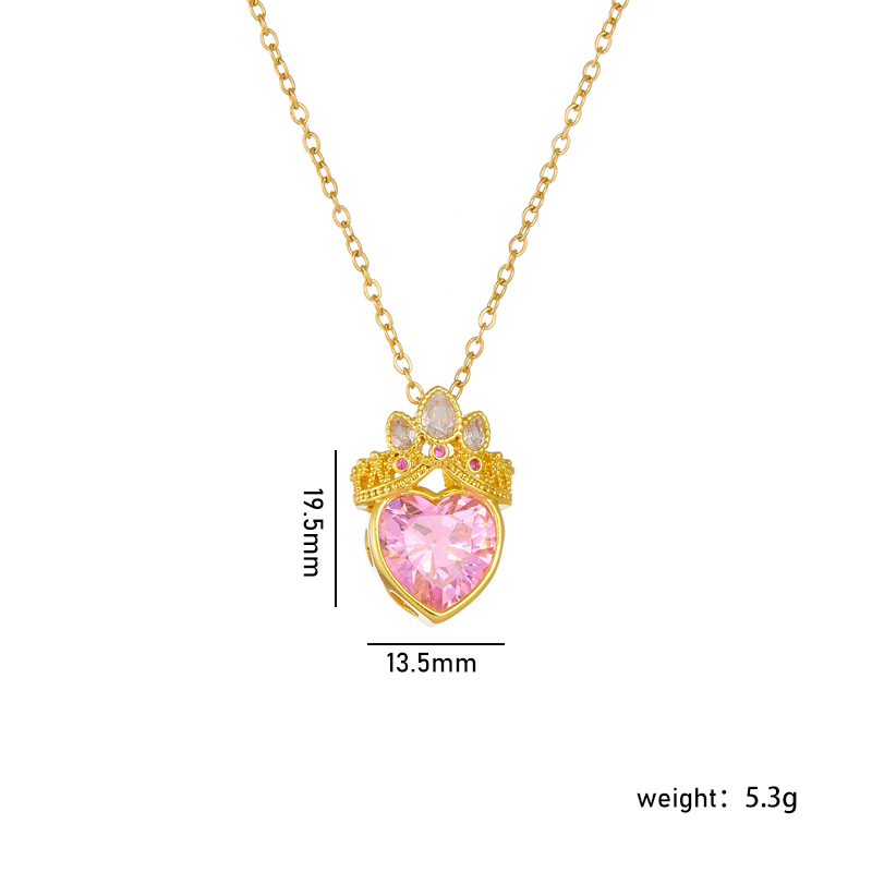 Wholesale Casual Lady Sweet Heart Shape Crown 304 Stainless Steel Copper Inlay Rhinestones Pendant Necklace display picture 6