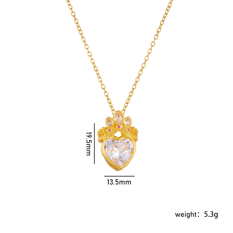 Wholesale Casual Lady Sweet Heart Shape Crown 304 Stainless Steel Copper Inlay Rhinestones Pendant Necklace display picture 7
