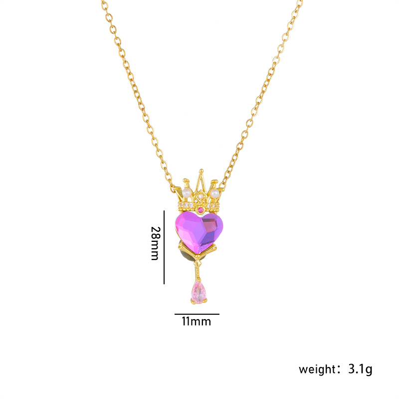 Wholesale Casual Lady Sweet Heart Shape Crown 304 Stainless Steel Copper Inlay Rhinestones Pendant Necklace display picture 9