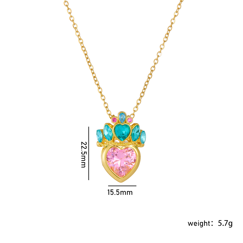 Wholesale Casual Lady Sweet Heart Shape Crown 304 Stainless Steel Copper Inlay Rhinestones Pendant Necklace display picture 10
