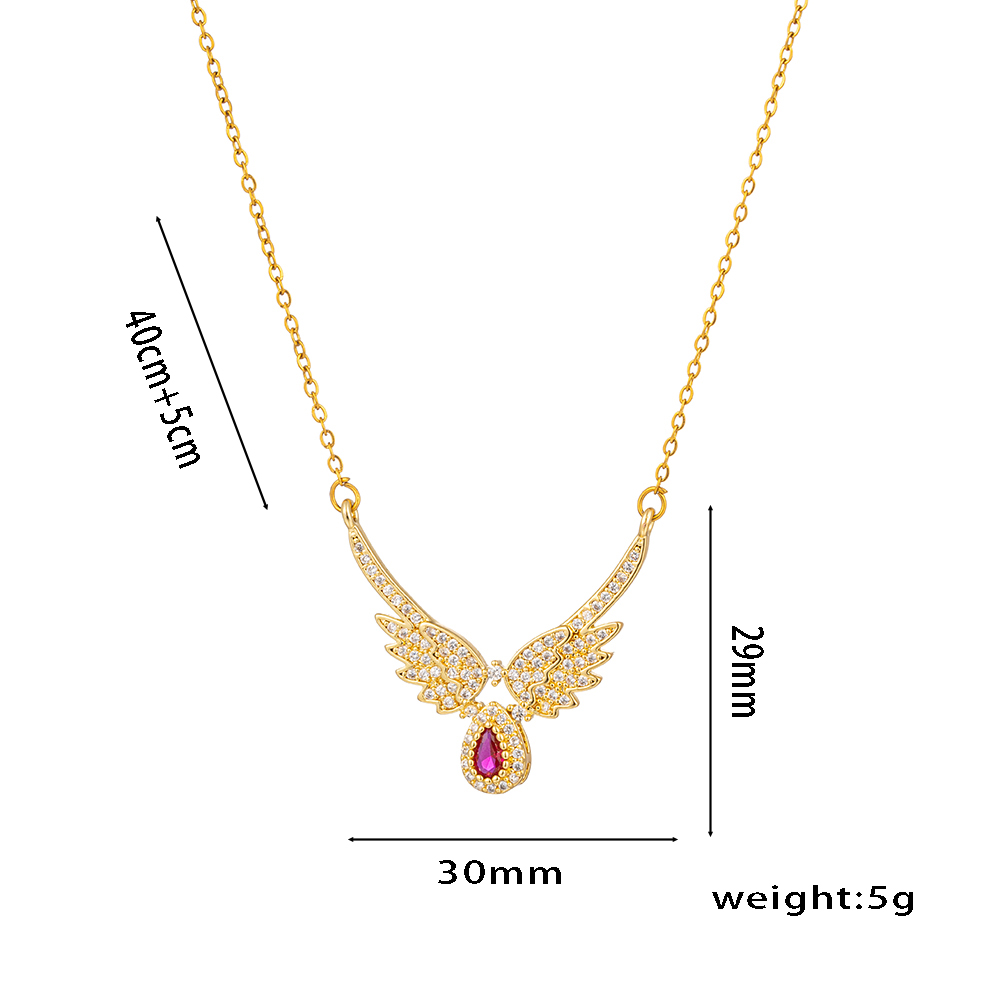 Stainless Steel 18K Gold Plated Simple Style Classic Style Plating Inlay Angel Wings Zircon Pendant Necklace display picture 4
