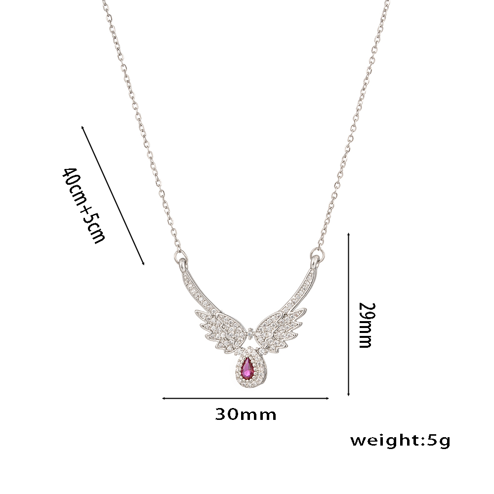 Stainless Steel 18K Gold Plated Simple Style Classic Style Plating Inlay Angel Wings Zircon Pendant Necklace display picture 2