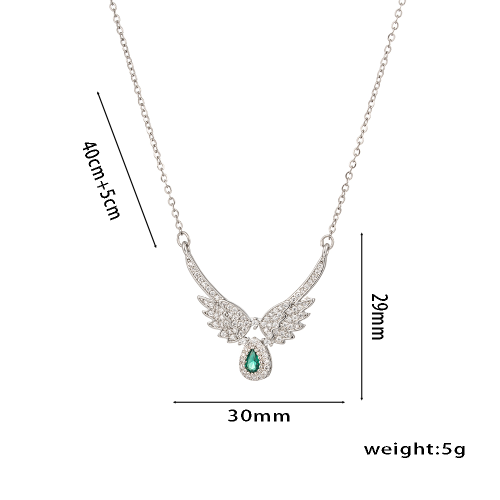 Stainless Steel 18K Gold Plated Simple Style Classic Style Plating Inlay Angel Wings Zircon Pendant Necklace display picture 3