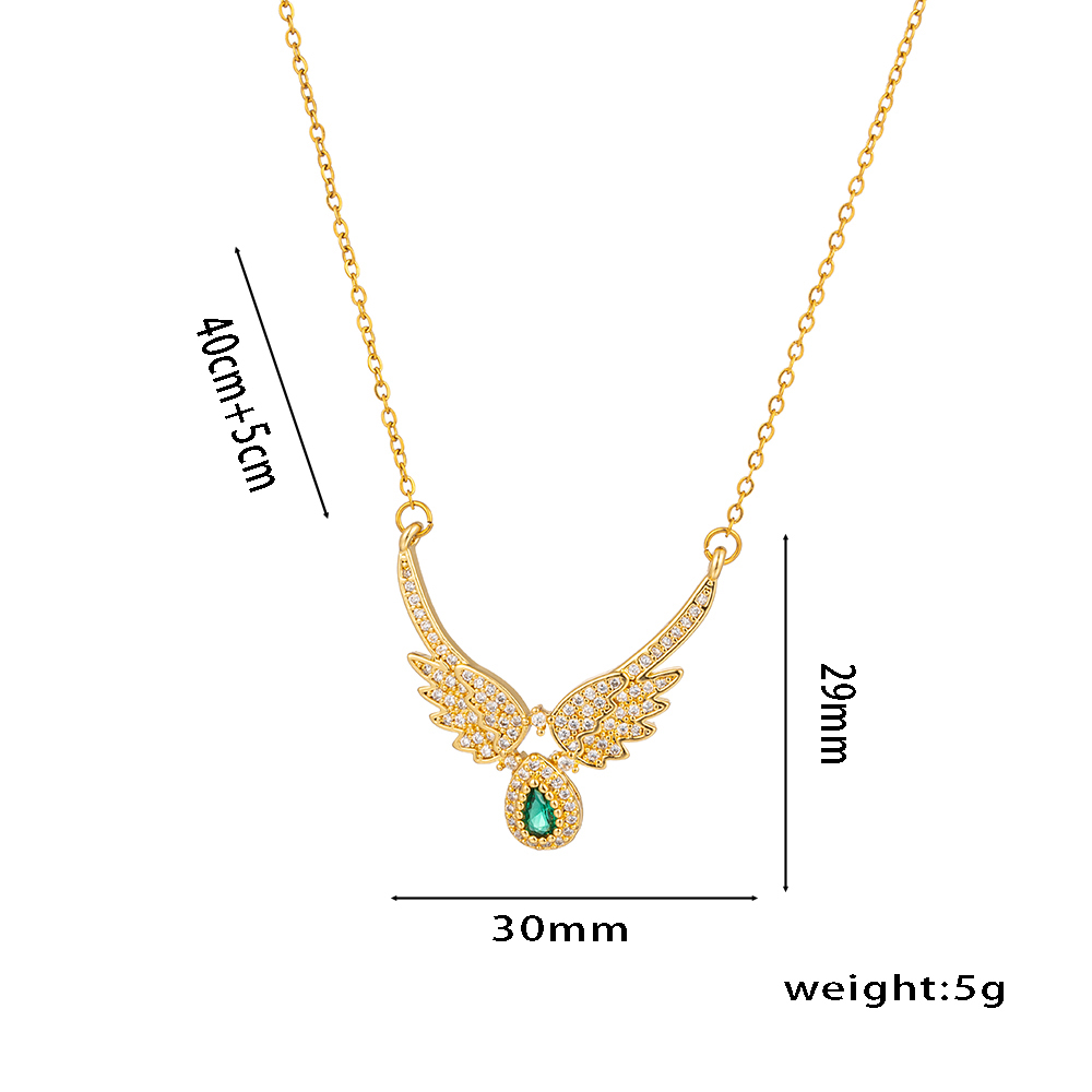 Stainless Steel 18K Gold Plated Simple Style Classic Style Plating Inlay Angel Wings Zircon Pendant Necklace display picture 1