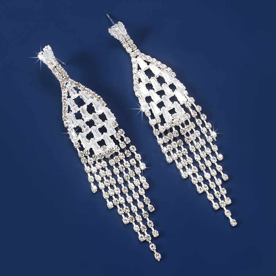1 Pair Simple Style Classic Style Solid Color Plating Inlay Alloy Zircon Silver Plated Drop Earrings display picture 3