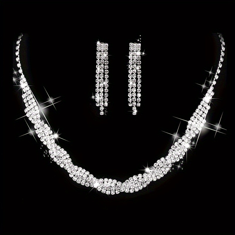 Cute Wedding Solid Color Alloy Plating Inlay Rhinestones Silver Plated Women's Jewelry Set display picture 5