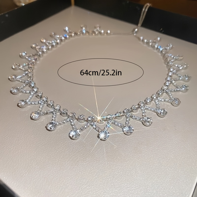 Cobre Plateado Elegante Líneas Embutido Diamantes De Imitación Gargantilla display picture 5