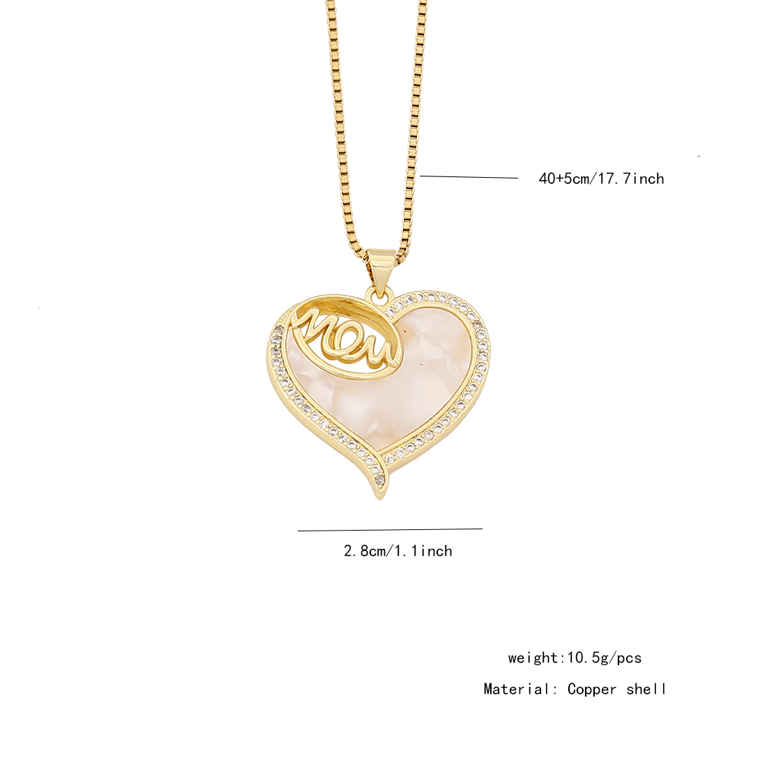 304 Stainless Steel Copper 18K Gold Plated Simple Style Classic Style Plating Heart Shape Zircon Pendant Necklace display picture 6