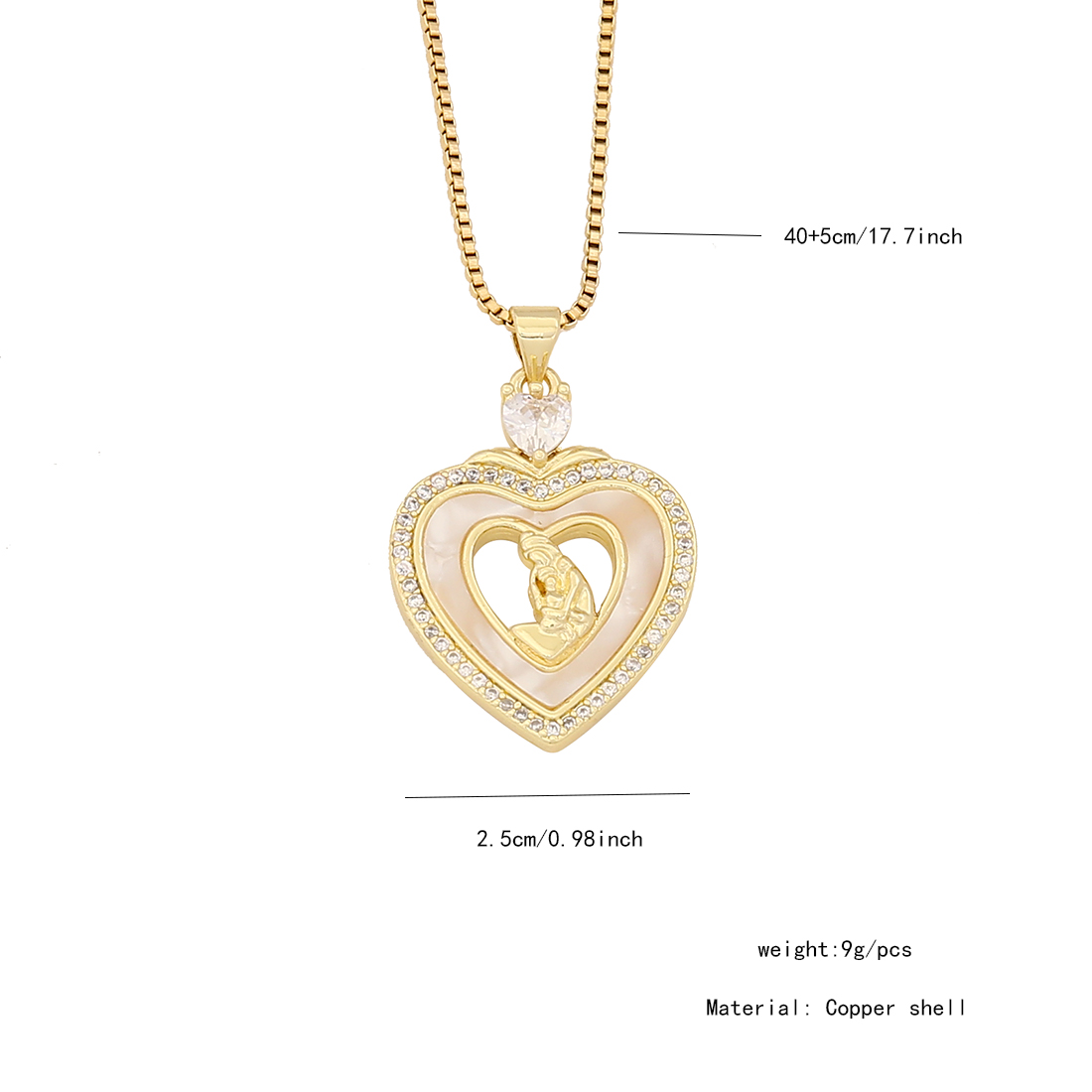 304 Stainless Steel Copper 18K Gold Plated Simple Style Classic Style Plating Heart Shape Zircon Pendant Necklace display picture 4