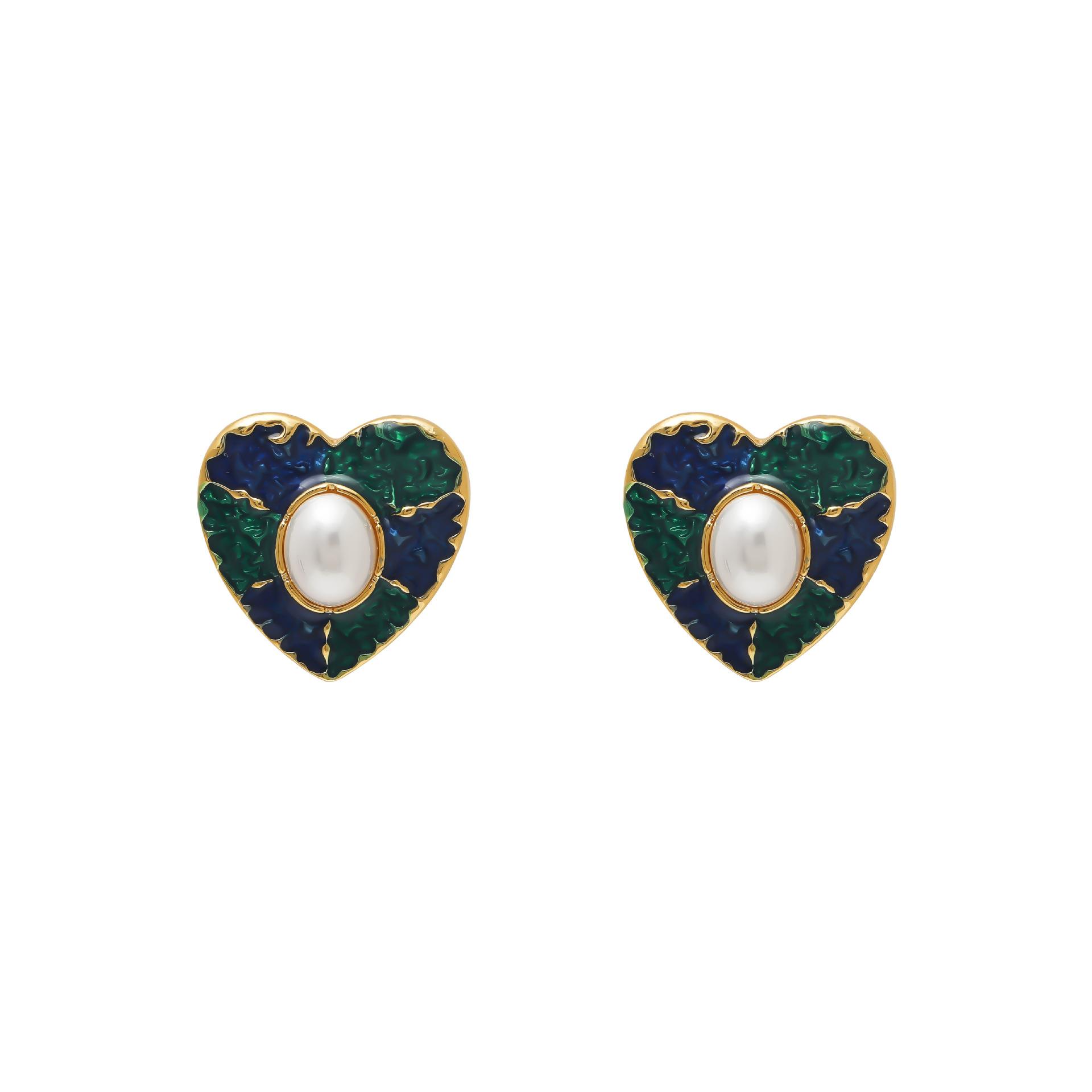 1 Pair Vintage Style Heart Shape Plating Inlay Copper Pearl 18K Gold Plated Ear Studs display picture 1