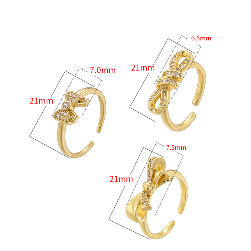 Großhandel Lässig Einfacher Stil Bogenknoten Kupfer Überzug Inlay 18 Karat Vergoldet Zirkon Offener Ring display picture 7