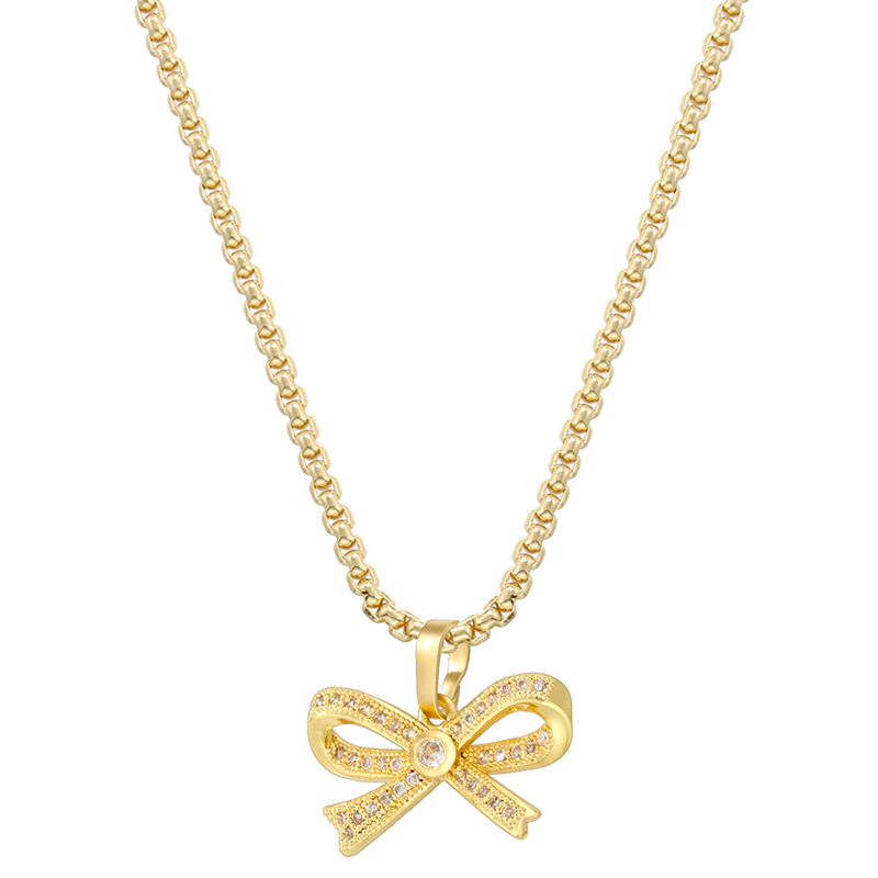 Copper 18K Gold Plated Elegant Bow Knot Inlay Zircon Pendant Necklace display picture 2