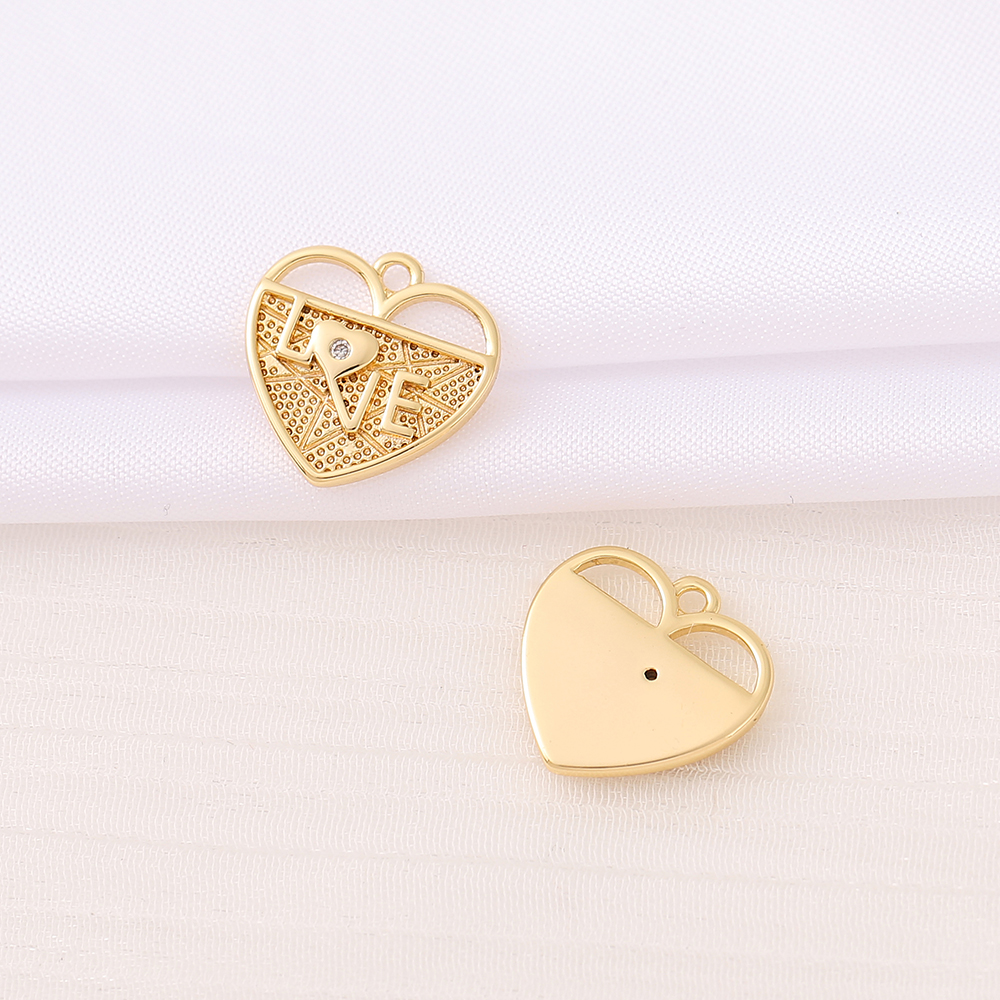 1 Piece 14 * 14mm Copper Zircon 18K Gold Plated Love Heart Shape Polished Pendant display picture 1