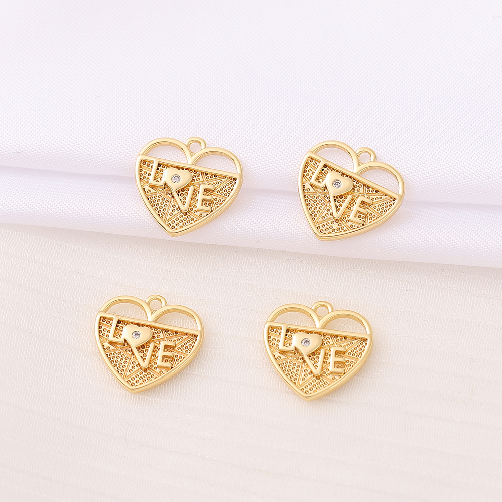 1 Piece 14 * 14mm Copper Zircon 18K Gold Plated Love Heart Shape Polished Pendant display picture 4