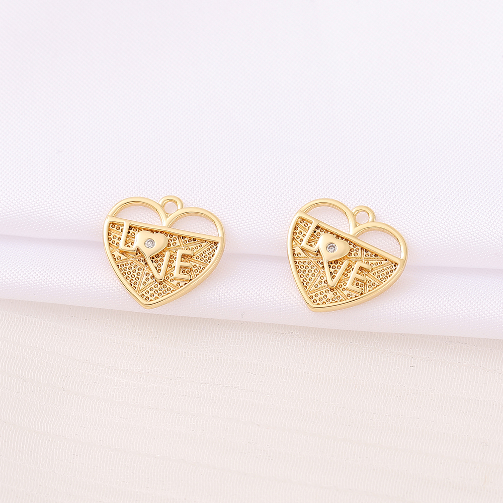 1 Piece 14 * 14mm Copper Zircon 18K Gold Plated Love Heart Shape Polished Pendant display picture 3