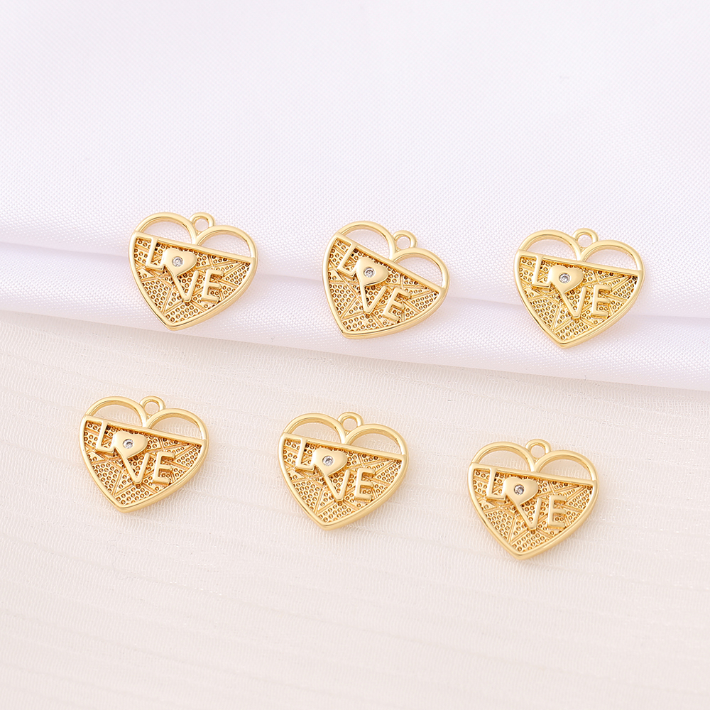 1 Piece 14 * 14mm Copper Zircon 18K Gold Plated Love Heart Shape Polished Pendant display picture 5