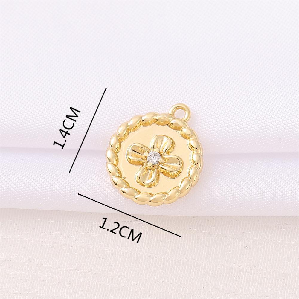 1 Piece 12 * 14mm Copper Zircon 18K Gold Plated Four Leaf Clover Round Polished Pendant display picture 2