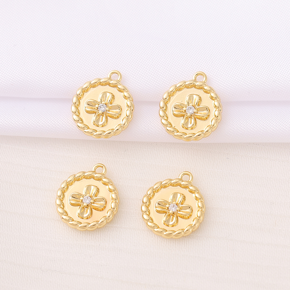 1 Piece 12 * 14mm Copper Zircon 18K Gold Plated Four Leaf Clover Round Polished Pendant display picture 5
