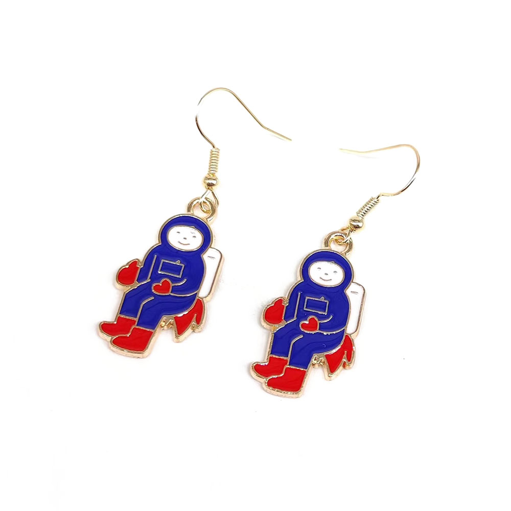 1 Pair Elegant Modern Style Astronaut Rocket Enamel Plating Alloy Gold Plated Drop Earrings display picture 1