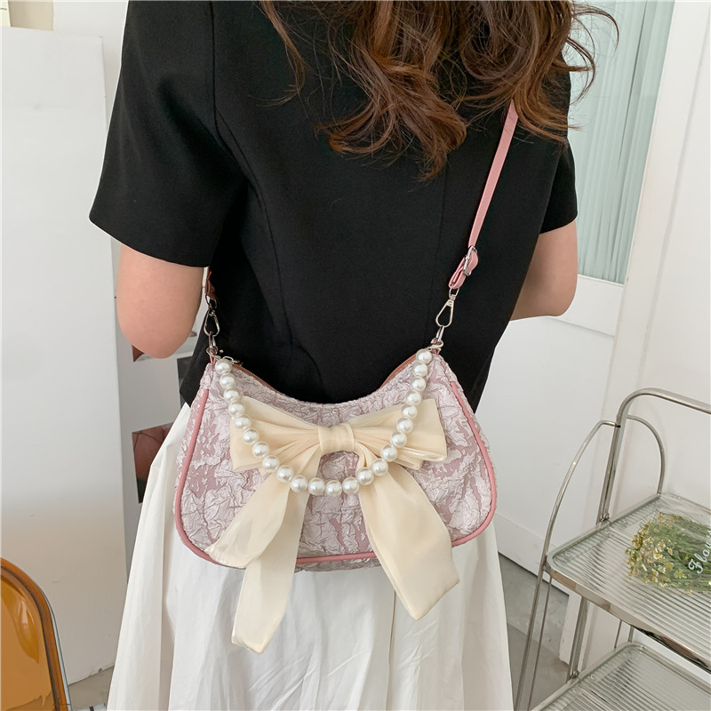 Women's PVC Bow Knot Elegant Pearls Lace Square Zipper Shoulder Bag display picture 2