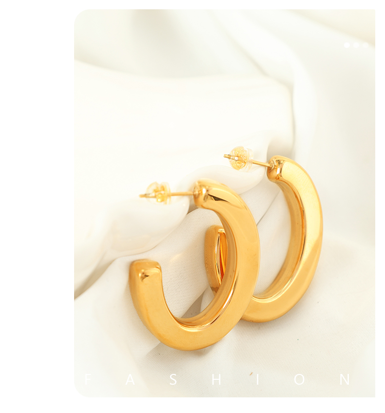 1 Pair Simple Style C Shape Oval Plating Titanium Steel 18K Gold Plated Ear Studs display picture 5