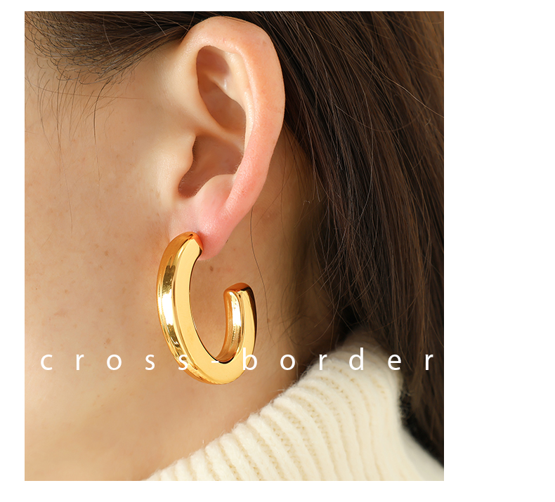 1 Pair Simple Style C Shape Oval Plating Titanium Steel 18K Gold Plated Ear Studs display picture 6