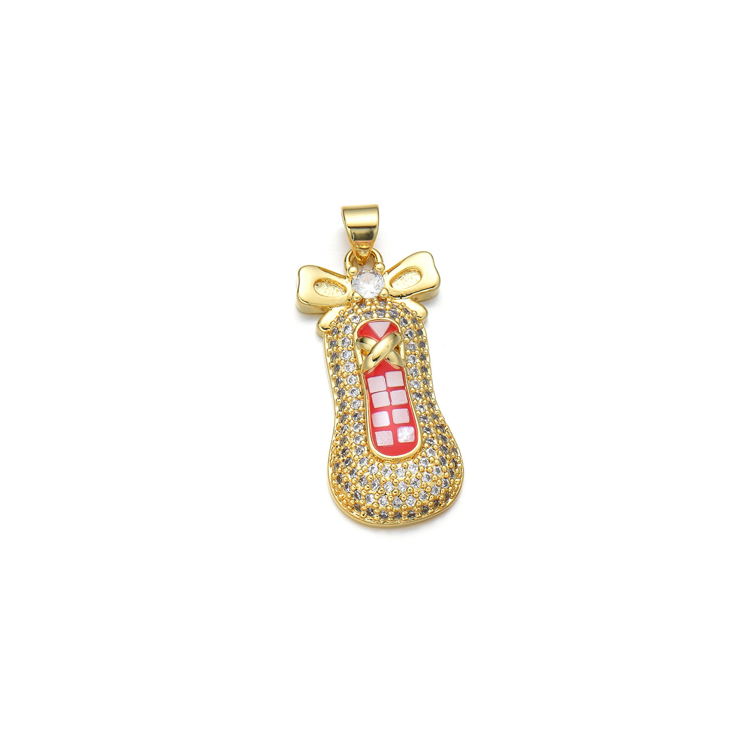 1 Piece 13*28mm Copper Shell Zircon 18K Gold Plated Shoe Polished Pendant display picture 3