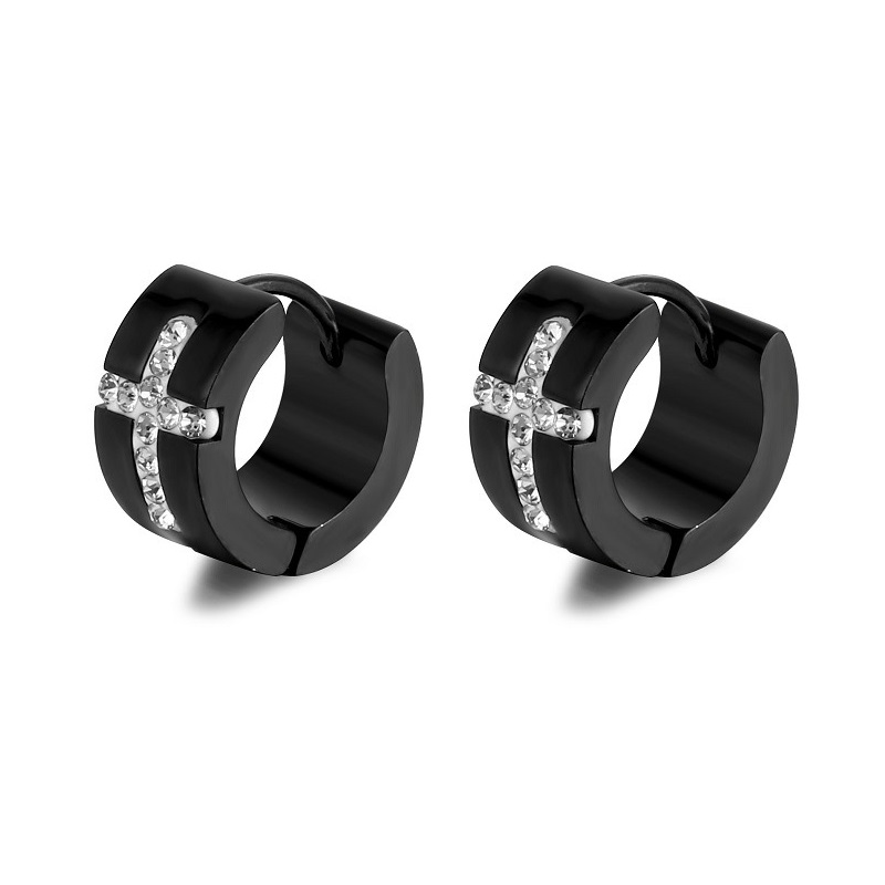 1 Pair Hip-Hop Rock Cross Round Inlay 316 Stainless Steel  Titanium Steel Zircon Earrings display picture 3