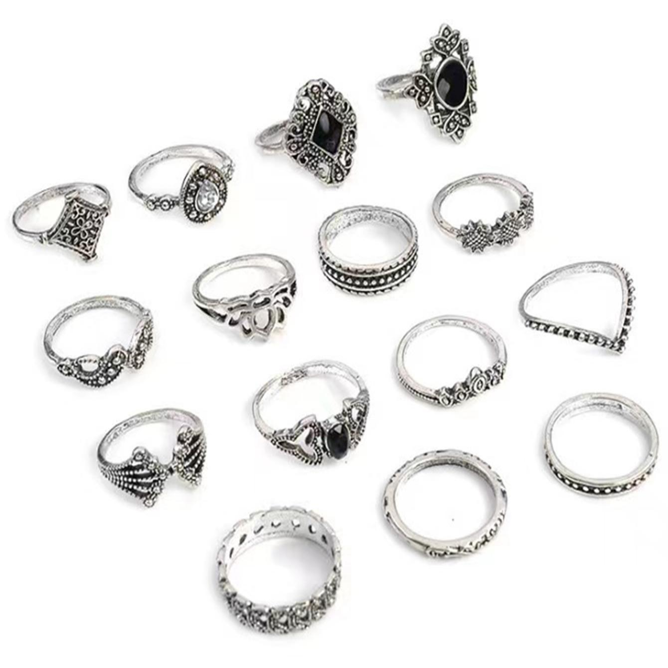 Vintage Style Vacation Water Droplets Crown Flower Silver Plated Rhinestones Alloy Wholesale Rings display picture 3