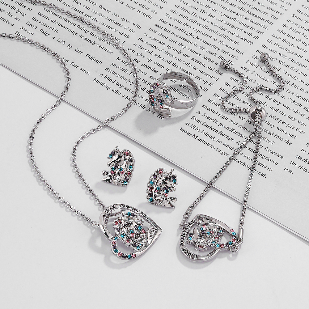 Elegant Heart Shape Unicorn Alloy Inlay Artificial Diamond Women's Jewelry Set display picture 3