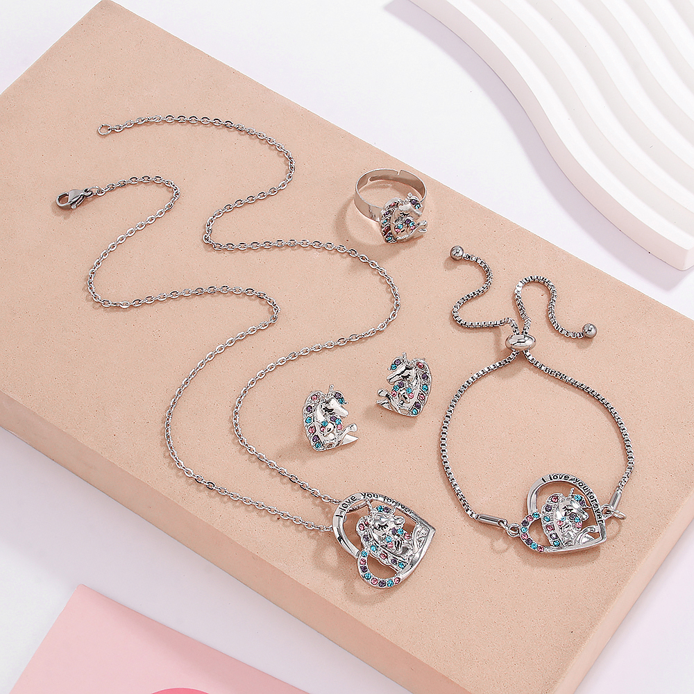 Elegant Heart Shape Unicorn Alloy Inlay Artificial Diamond Women's Jewelry Set display picture 4