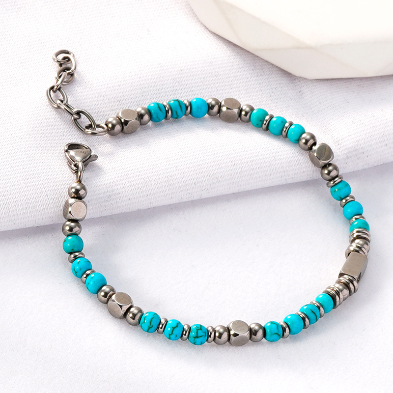 304 Stainless Steel Titanium Steel Vintage Style Simple Style Beaded Round Bracelets display picture 3