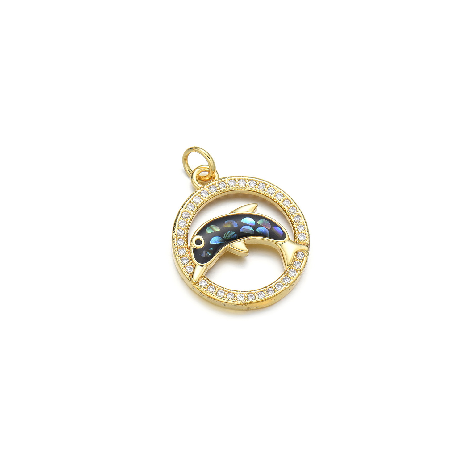1 Piece 18 * 21mm Copper Shell Zircon 18K Gold Plated Round Dolphin Polished Pendant display picture 6