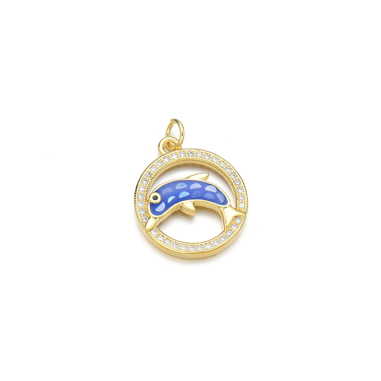 1 Piece 18 * 21mm Copper Shell Zircon 18K Gold Plated Round Dolphin Polished Pendant display picture 4