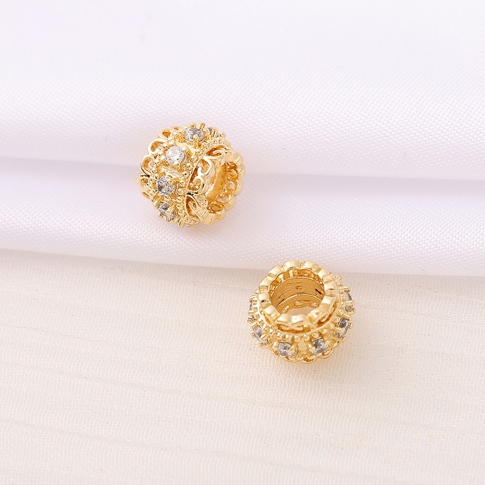 1 Piece 7.5mm Diameter Hole 5~5.9mm Copper Zircon 18K Gold Plated Round Lace Beads display picture 3