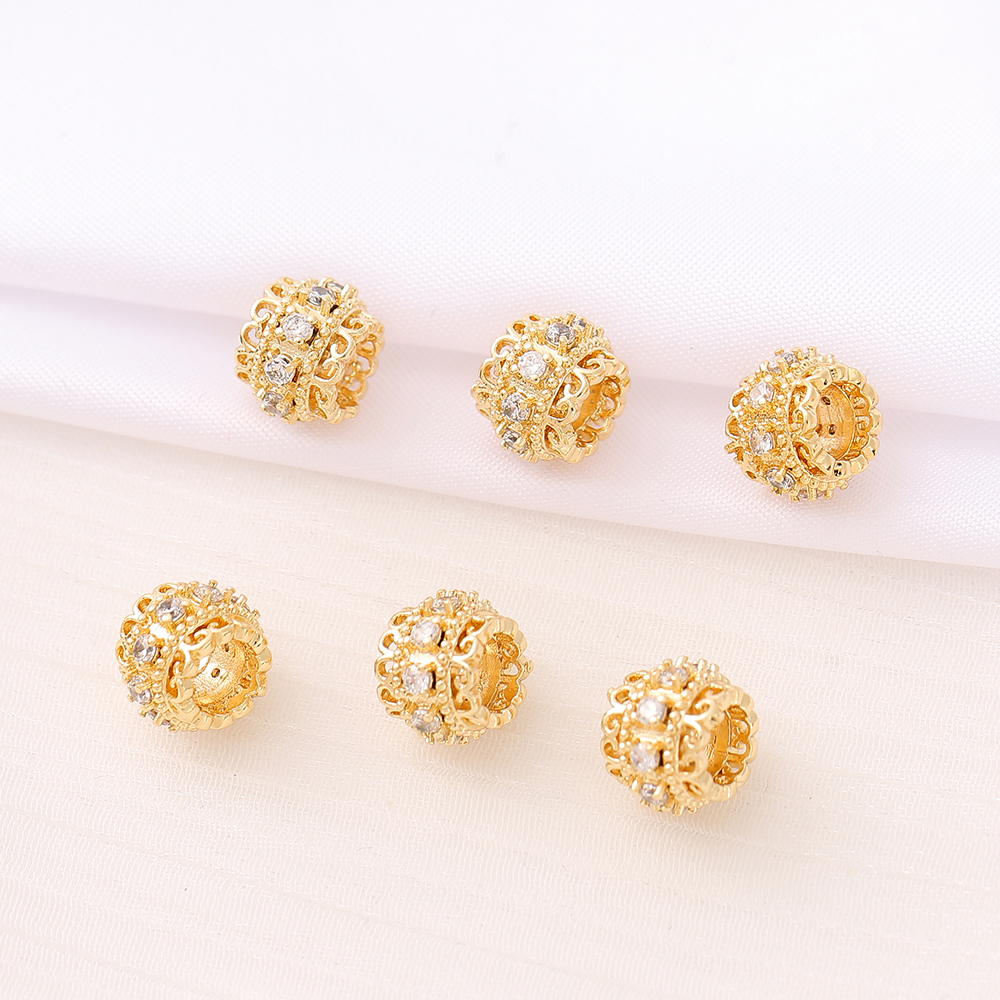 1 Piece 7.5mm Diameter Hole 5~5.9mm Copper Zircon 18K Gold Plated Round Lace Beads display picture 1