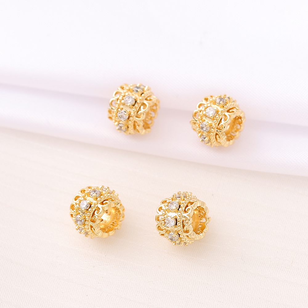 1 Piece 7.5mm Diameter Hole 5~5.9mm Copper Zircon 18K Gold Plated Round Lace Beads display picture 5