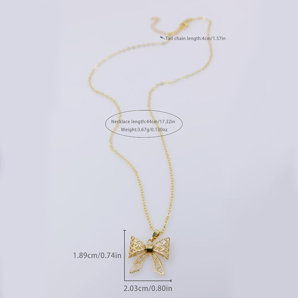 Kupfer 18 Karat Vergoldet Weißgold Plattiert Einfacher Stil Überzug Bogenknoten Halskette Mit Anhänger display picture 3